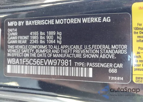 2014 BMW 228I z USA, uszkodzony, nr VIN WBA1F5C56EVW97981